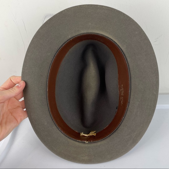 Mens Fur Felt Fedora Hat Taupe Sz 7 / Medium Feather Brim - Picture 8 of 12